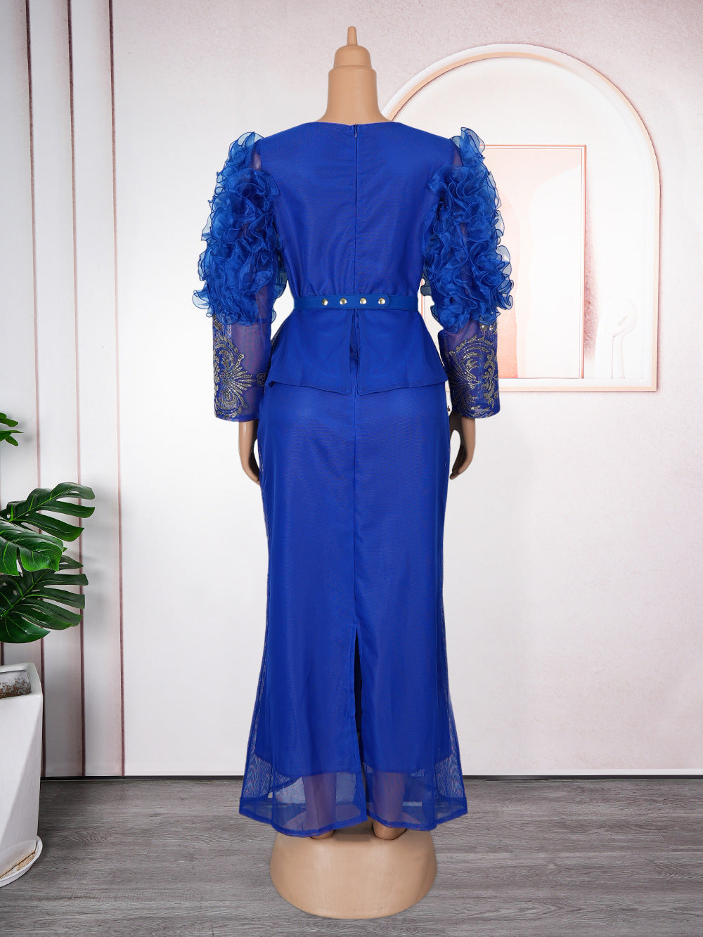 Plus Size African Women Beaded beaded v-neck dress 16