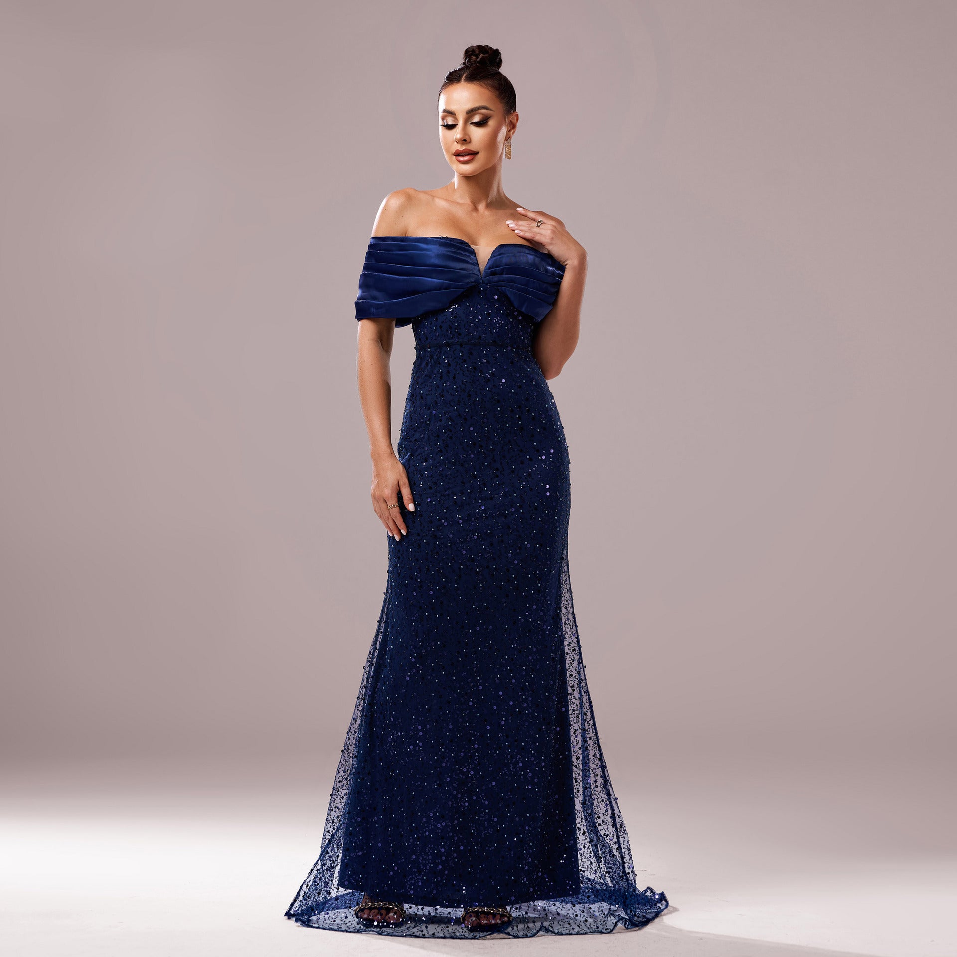 Luxury Off-Shoulder Sequin Fishtail Evening Dress 3