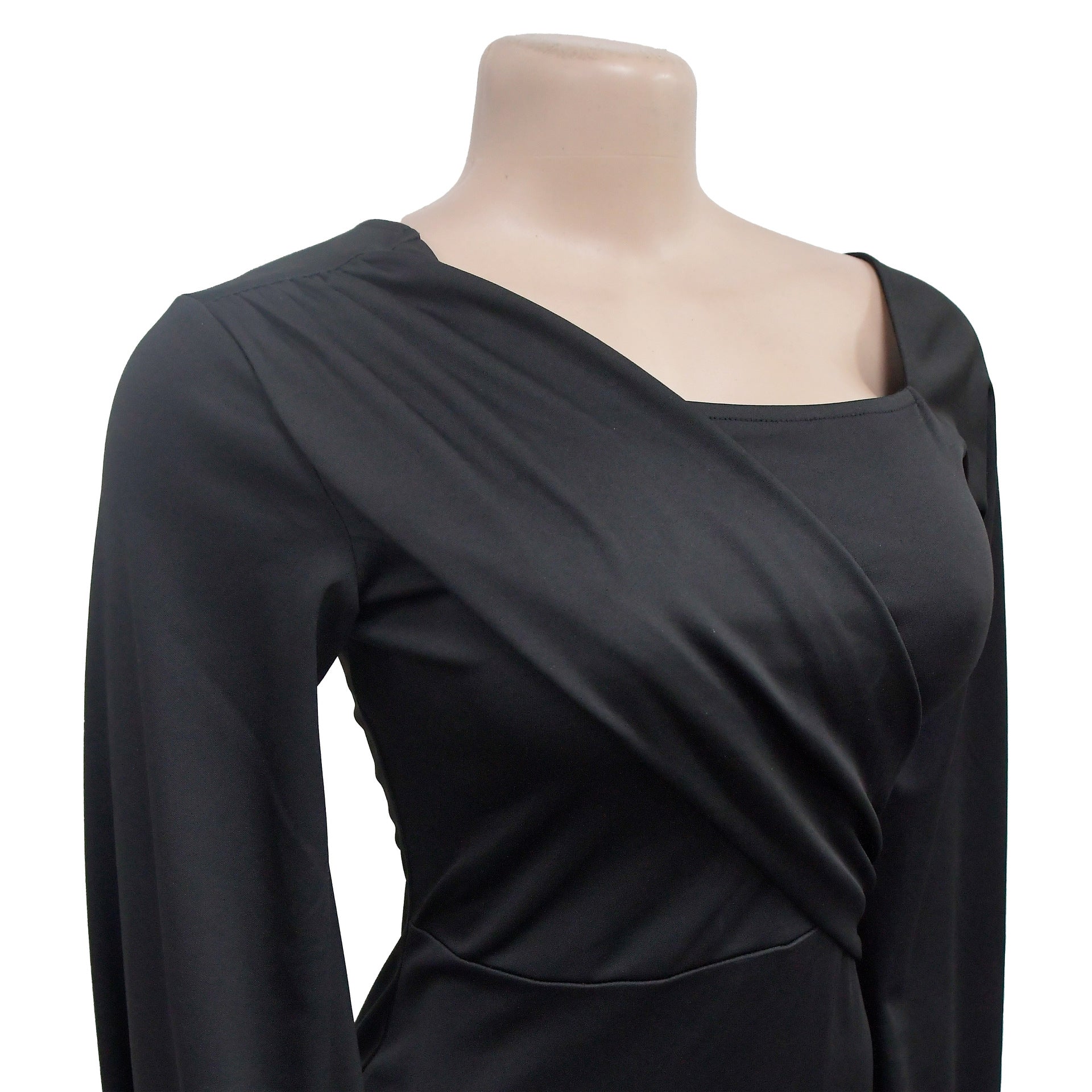 Fashion Women's Solid Color Long Sleeve Slit Pleated Maxi Dress 21