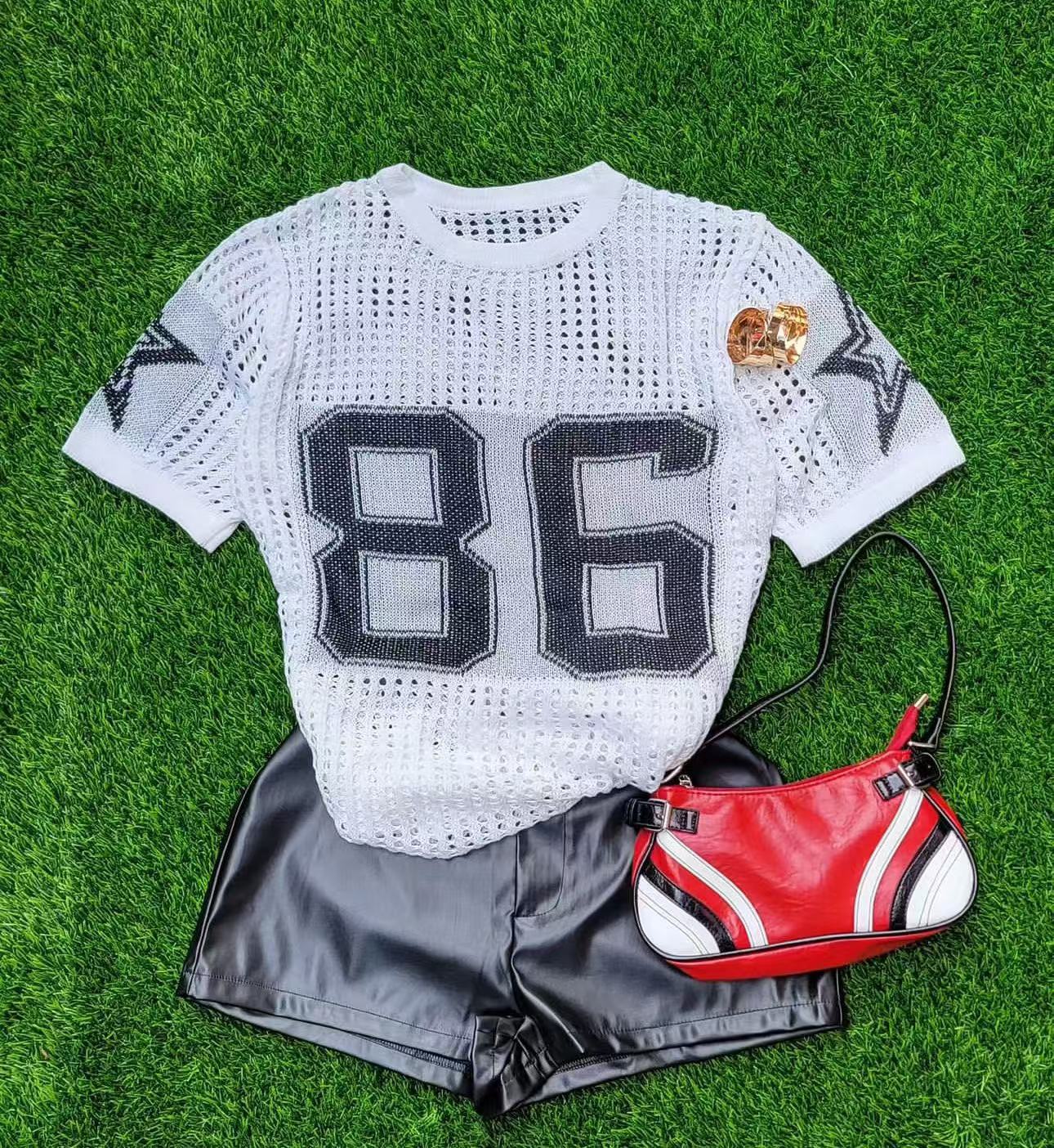 Women summer Patchwork print mesh sports short sleeve Top 9