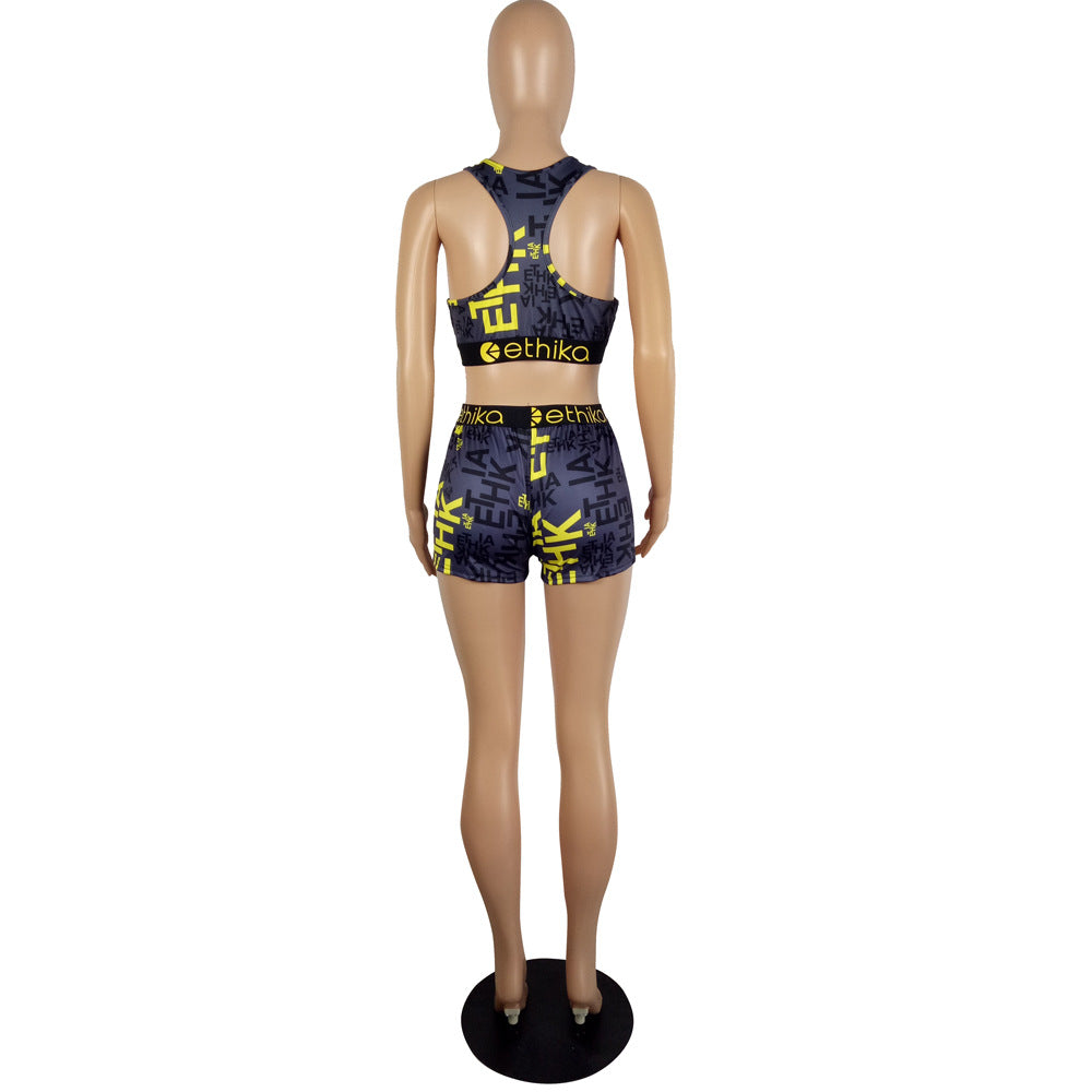 Women Summer Cartoon Printed Top and Shorts Two-piece Set 36