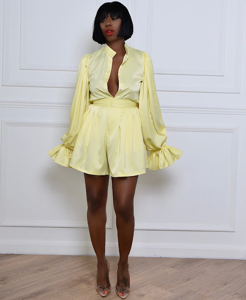 Women Summer Pants Two Piece Set Solid Shirt Solid Zipper Long Sleeve Career 3