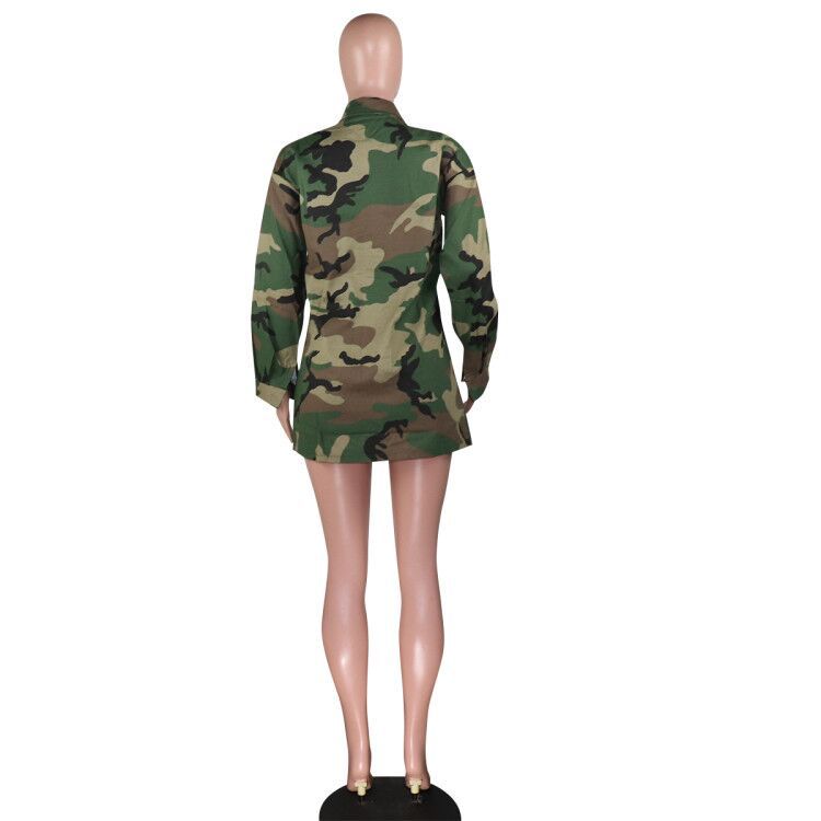 Women's Fashion Pocket Stand Collar Camouflage Sequin Lips Camouflage Jacket Top 12