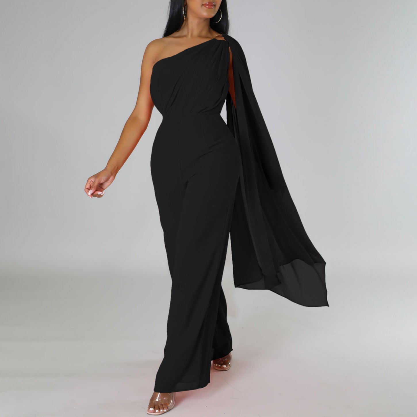 African Women's Solid Color Sexy One Shoulder Formal Party Fashion Jumpsuit 5