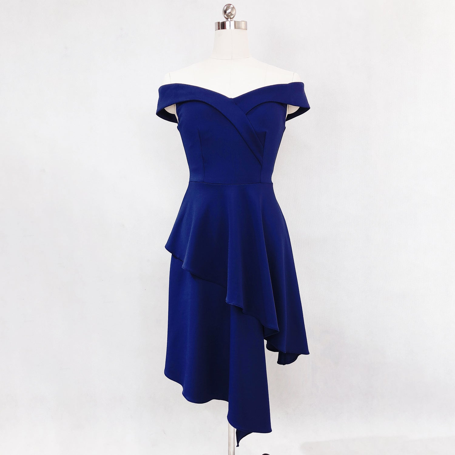 Evening Dress Winter Short Formal Party Dress Women'S Fashion Off Shoulder Solid Irregular Bridesmaid Dress 23