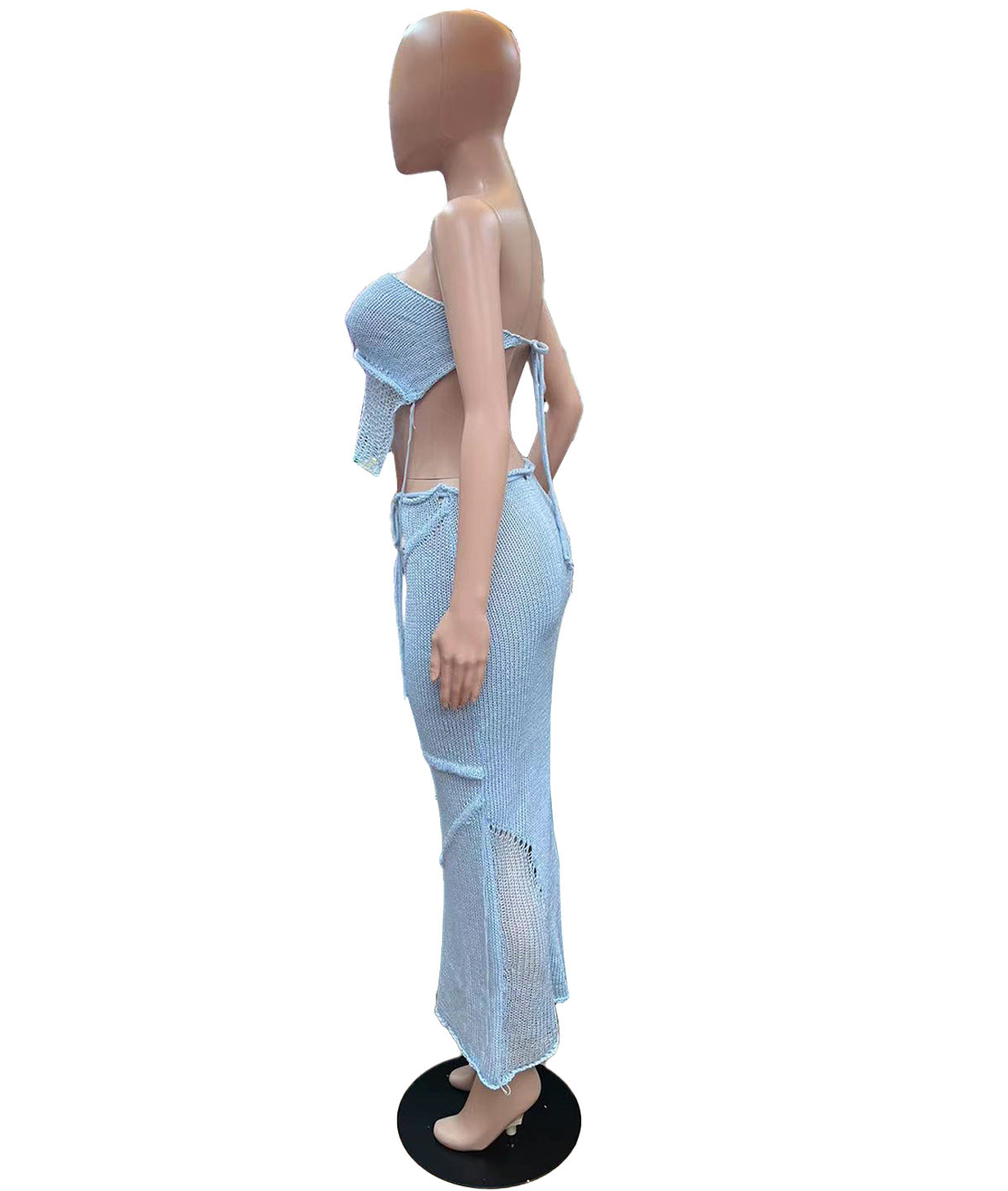 Women Sexy Wrap Backless Backless Crop Top and Skirt Two-Piece Set 16