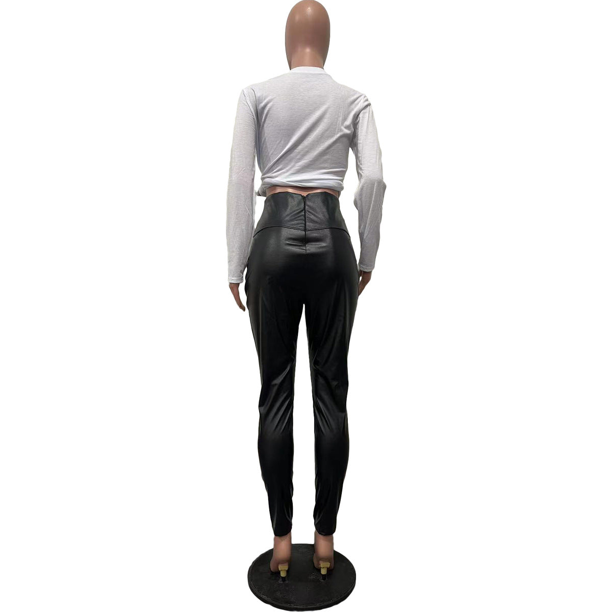 Fashionable High Waist Micro Elastic Leather Pants Tight Pants 8