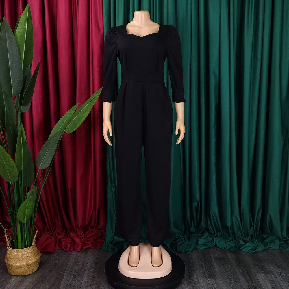 Plus Size African Women Long Sleeve Solid Loose Wide Leg Jumpsuit 34