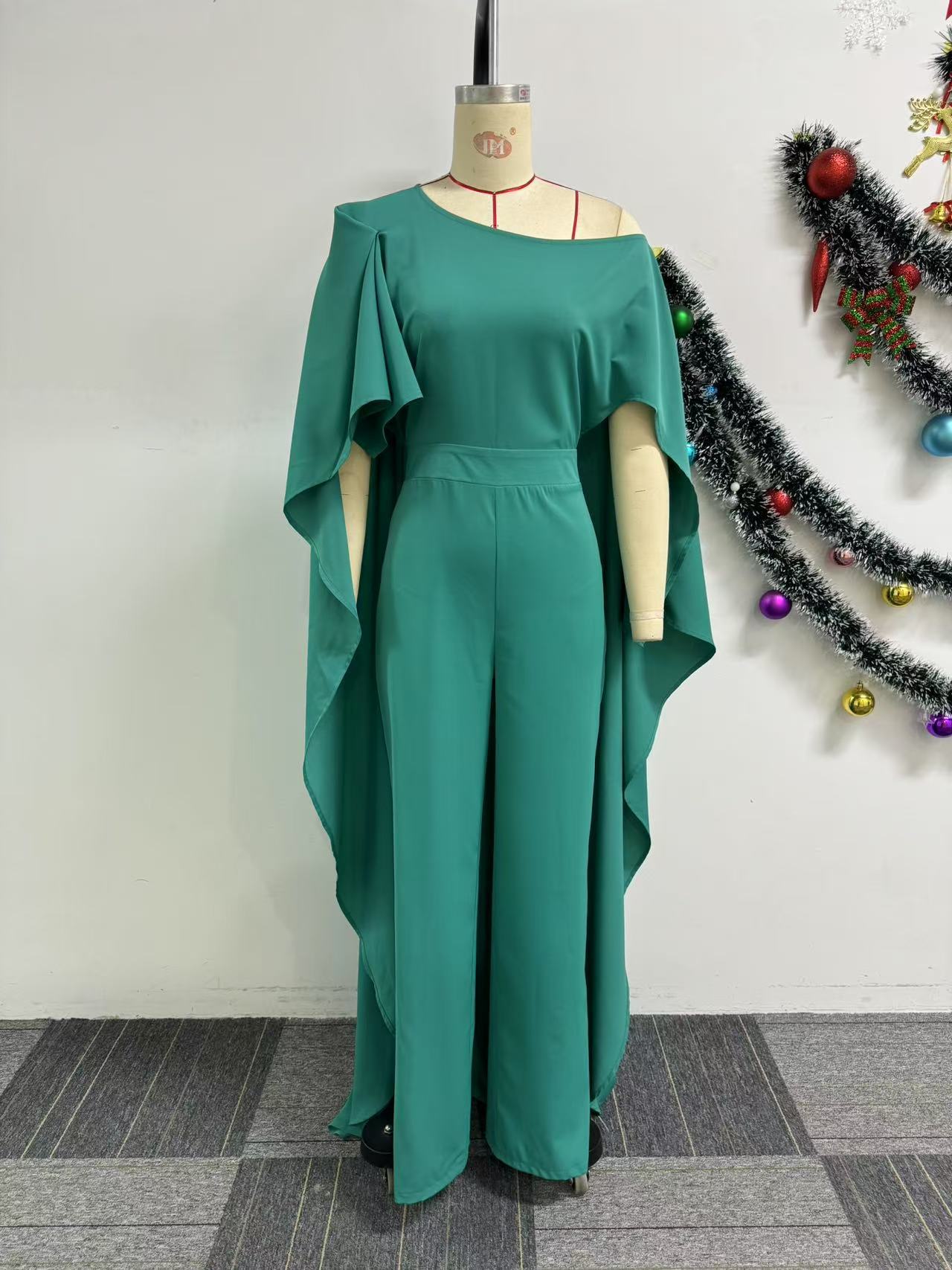 Women Solid Slash Shoulder Wide Leg Jumpsuit 9