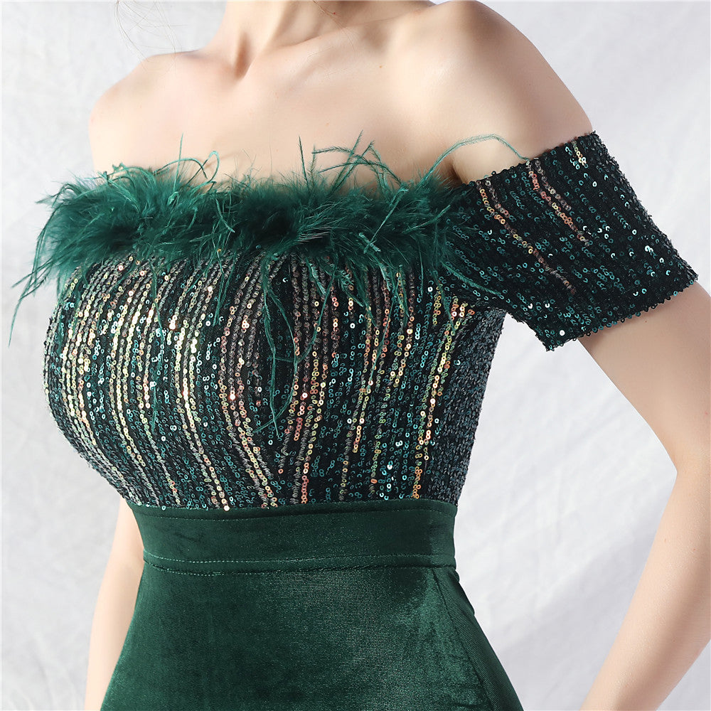 Off Shoulder Sequin Slit Plus Size Formal Party Evening Dress 30