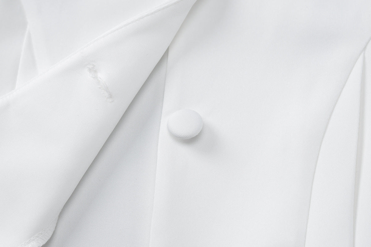 Women Solid Long Sleeve Pleated Sexy V Neck Blazer Dress 14