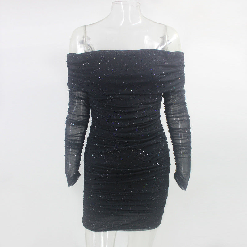 Womens Sexy Off Shoulder Off Shoulder Pleated Bodycon Dress 9