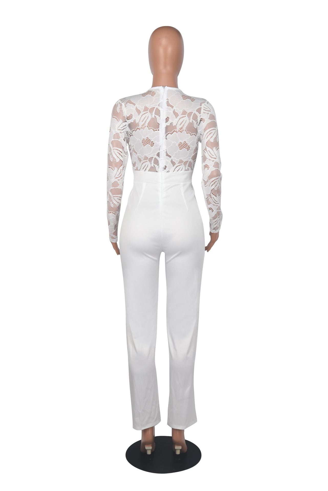 Fashion Sexy Casual Slim V-Neck Lace See-Through Jumpsuit 14