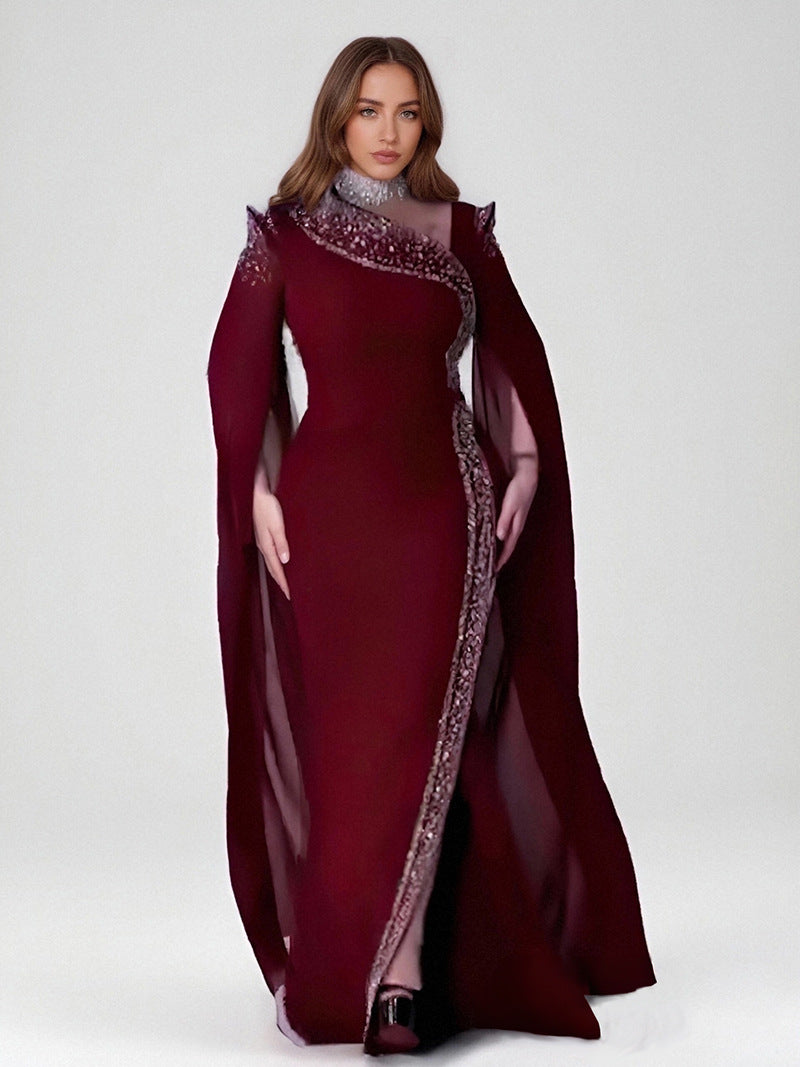 Women Elegant Slash Shoulder Beaded Evening dress 11