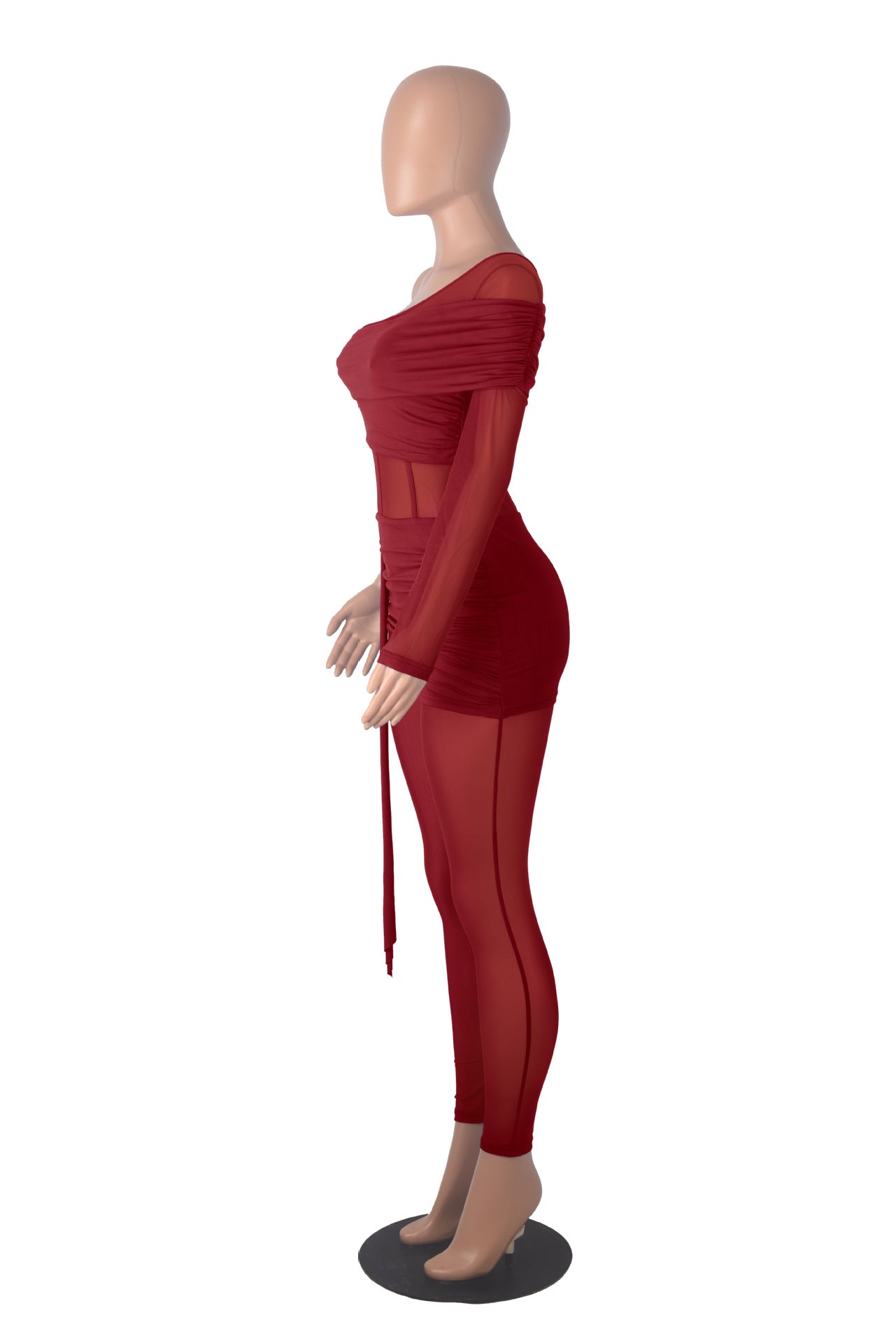 Fashion Slim Fit Sexy Solid Color Slim Waist One-Shoulder Long Sleeve Patchwork Jumpsuit 16