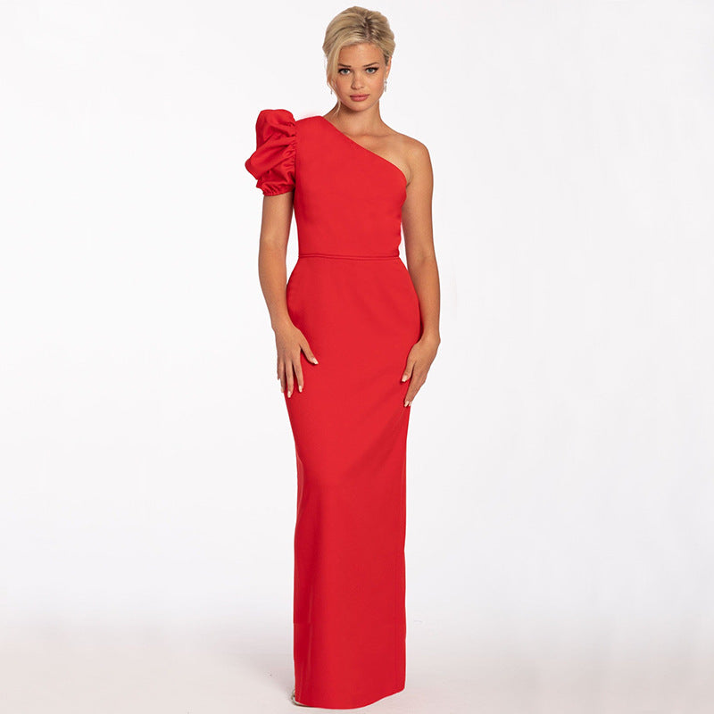 Women's One Shoulder Sexy Chic Balloon Sleeve Dress 3