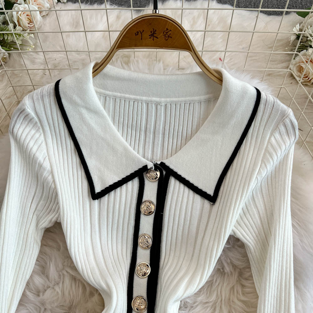 Winter Turndown Collar Knitting Dress Women Long Sleeve Fashion Chic Slim Waist Sweater Dress 17