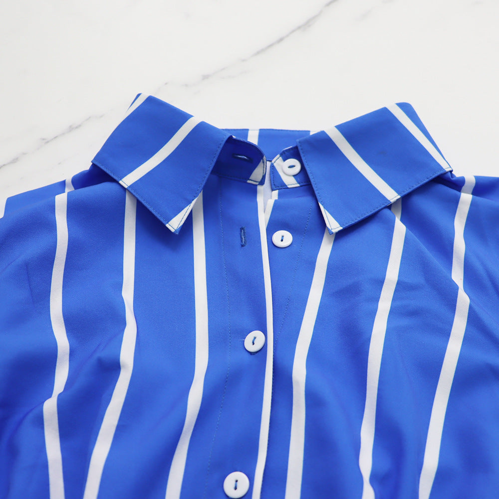 Fall High Waist Casual Turndown Collar Women's Shirt Dress 16