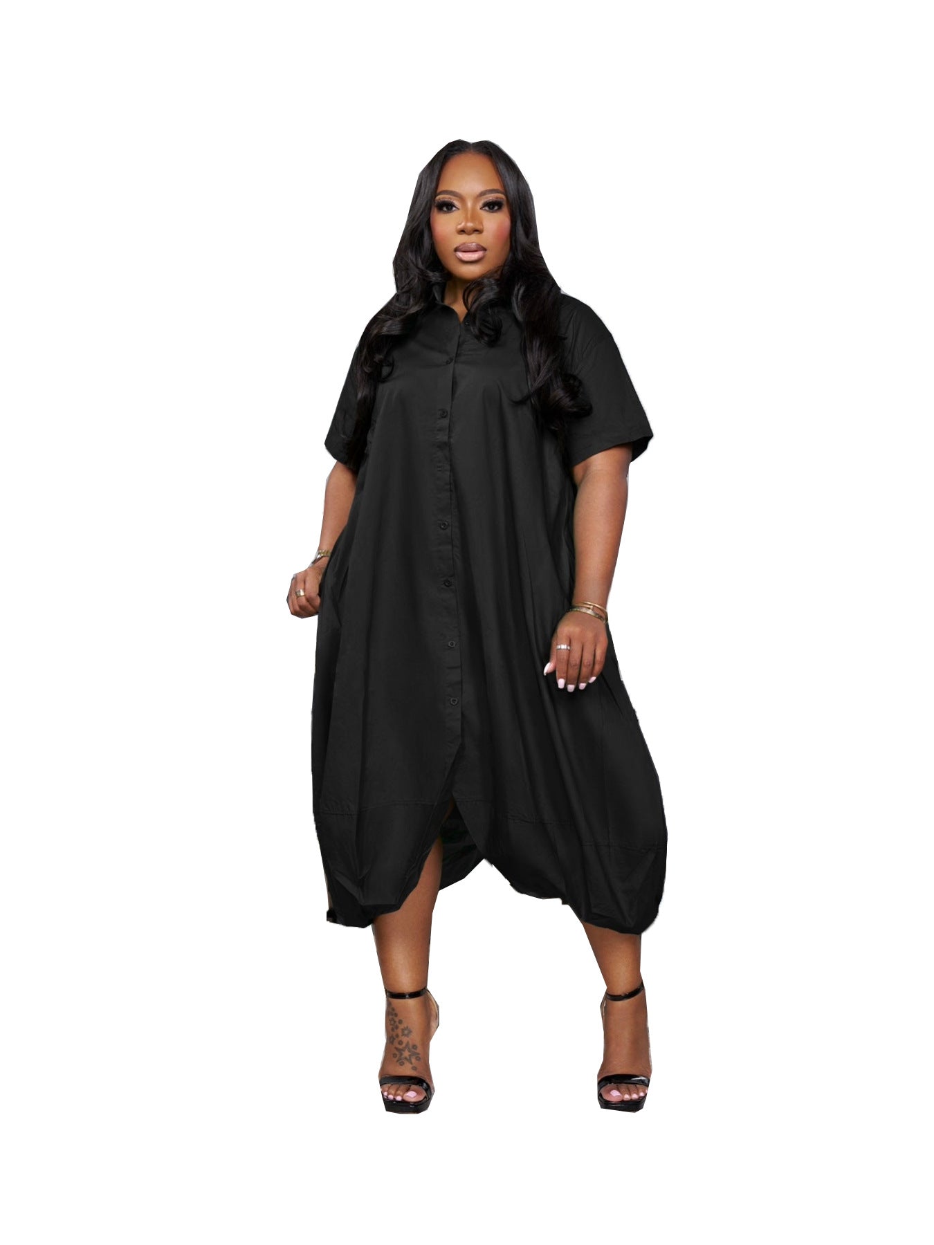 Summer Plus Size Solid Color Short-Sleeve Loose Dress 9