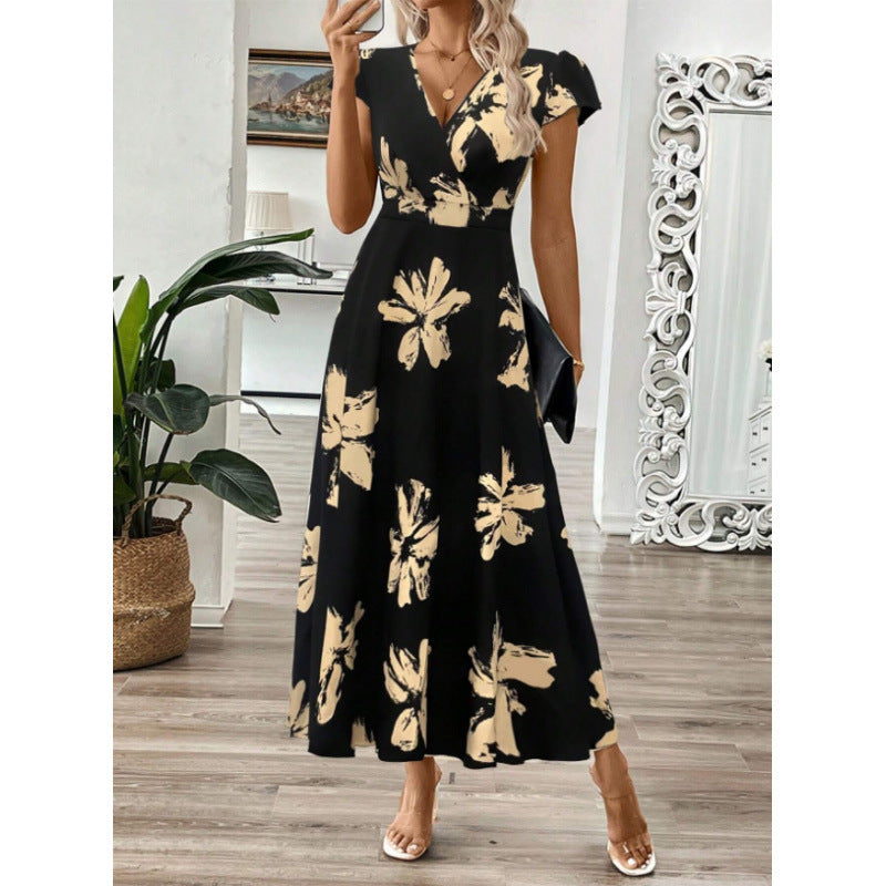 Women Summer Printed V-Neck Dress