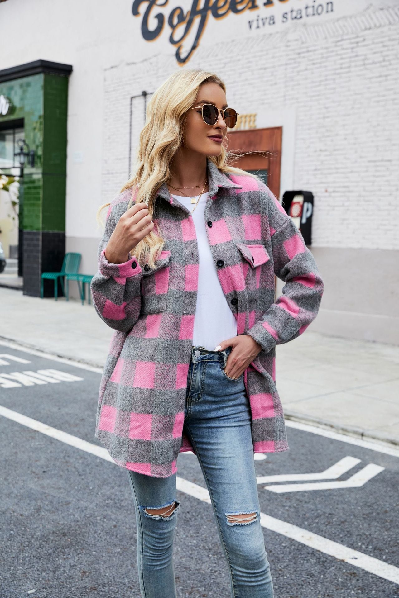 Autumn And Winter Single-Breasted Turndown Collar Long-Sleeved Plaid Cardigan Shirt For Women 6