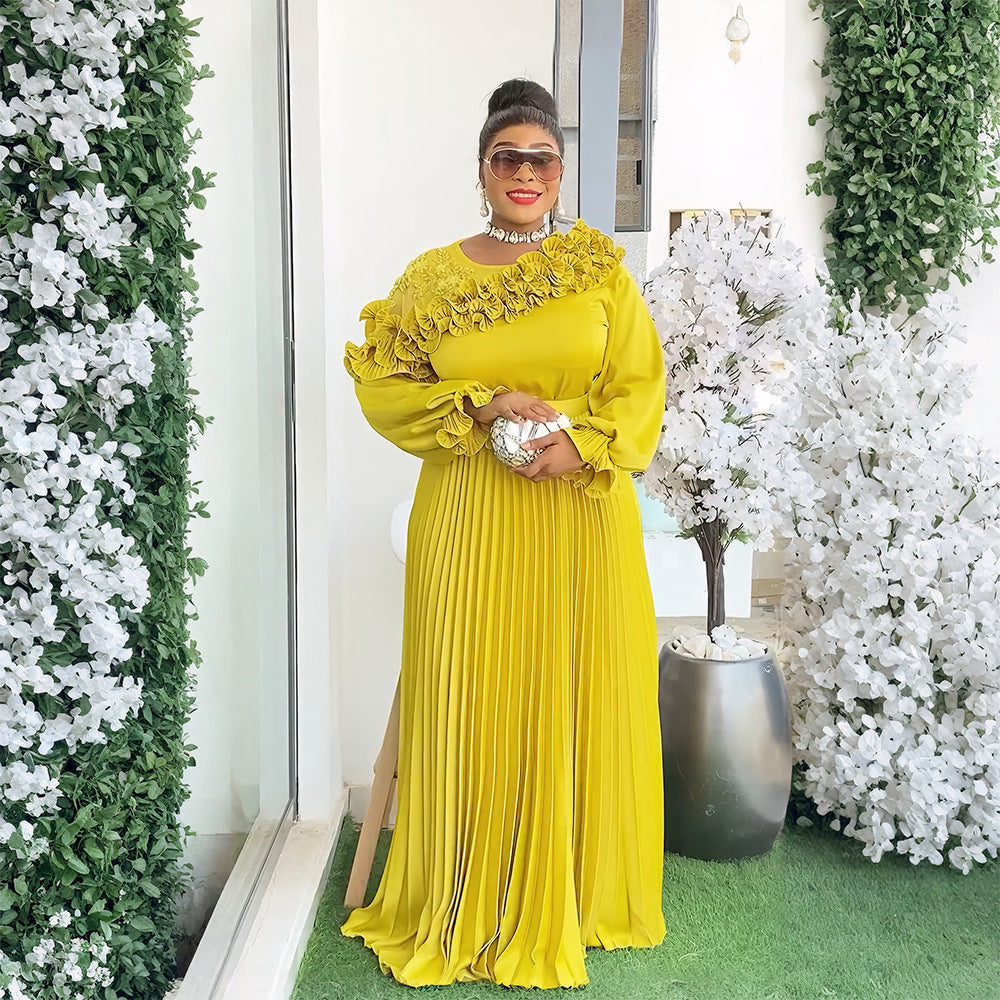 Fashion Chic Long Sleeve Dress African Plus Size Floral Maxi Gown 5