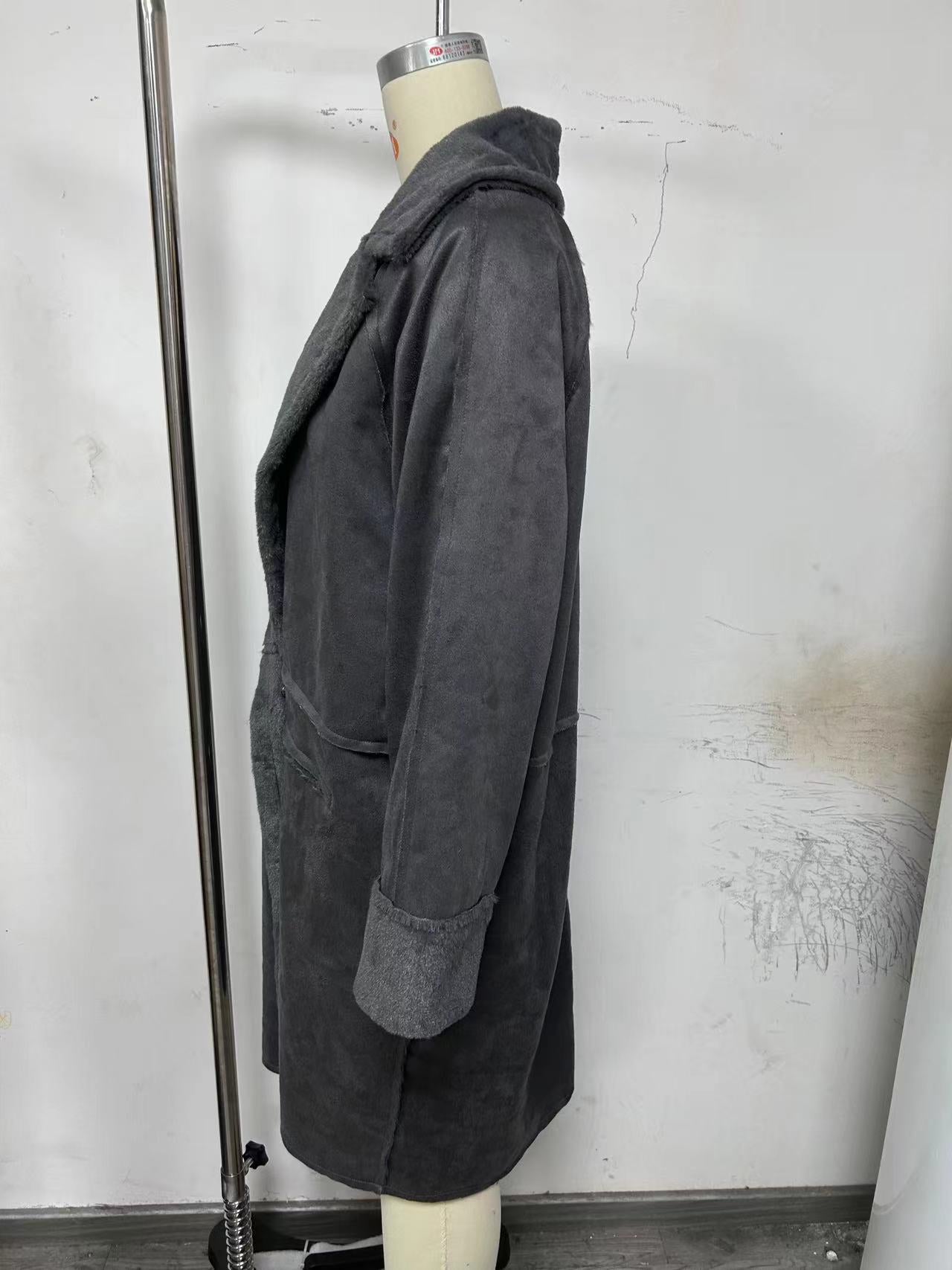 Winter Turndown Collar Long Sleev Fur Suede Coat 10