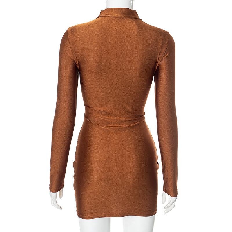 Women solid autumn long-sleeved Patchwork Lace-Up dress 8