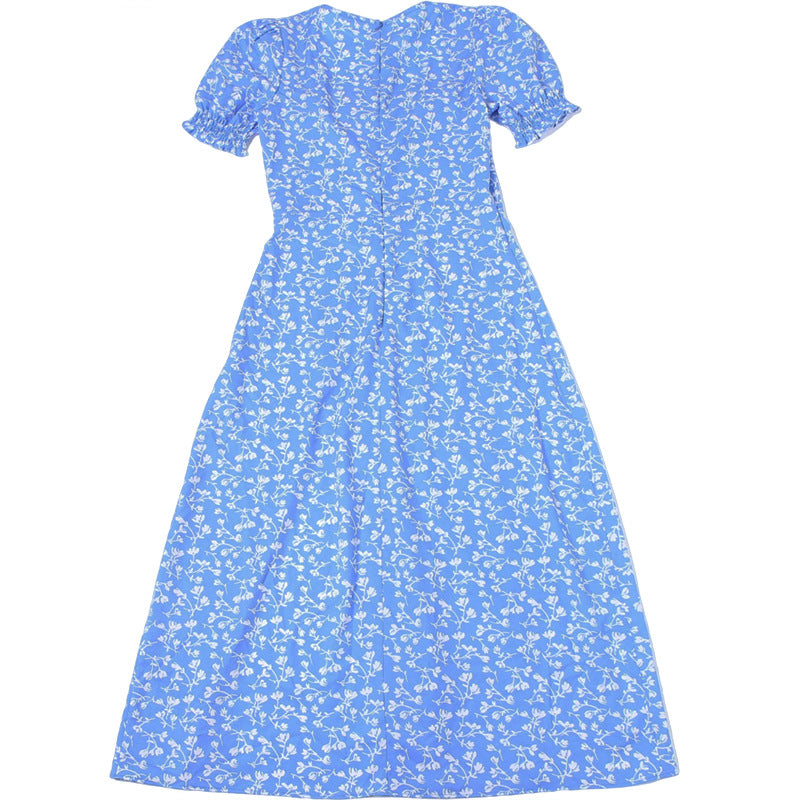 Women sexy square neck floral slit dress 12