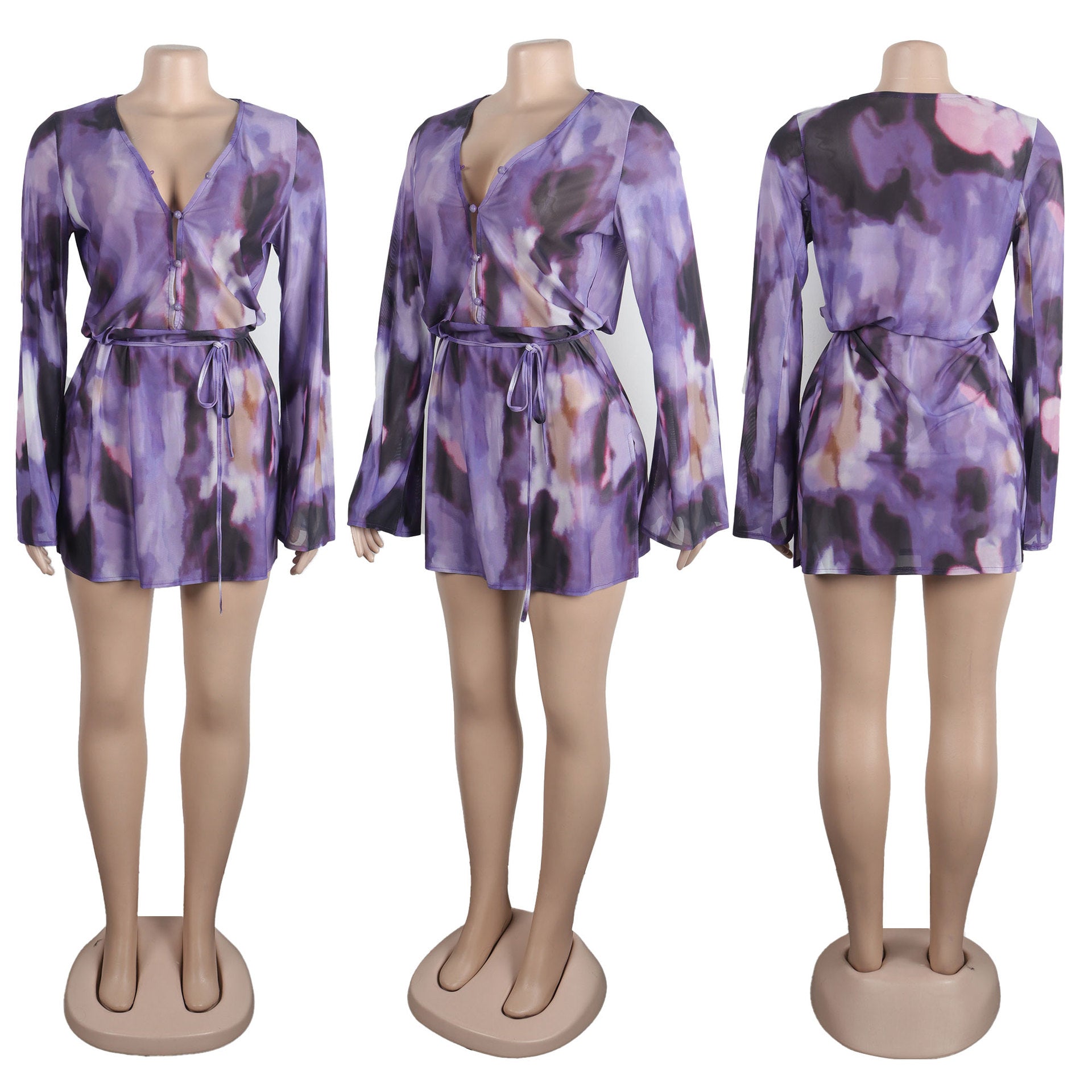 Sexy Printed Lace-Up Long-Sleeved Dress Nightclub Wear 18