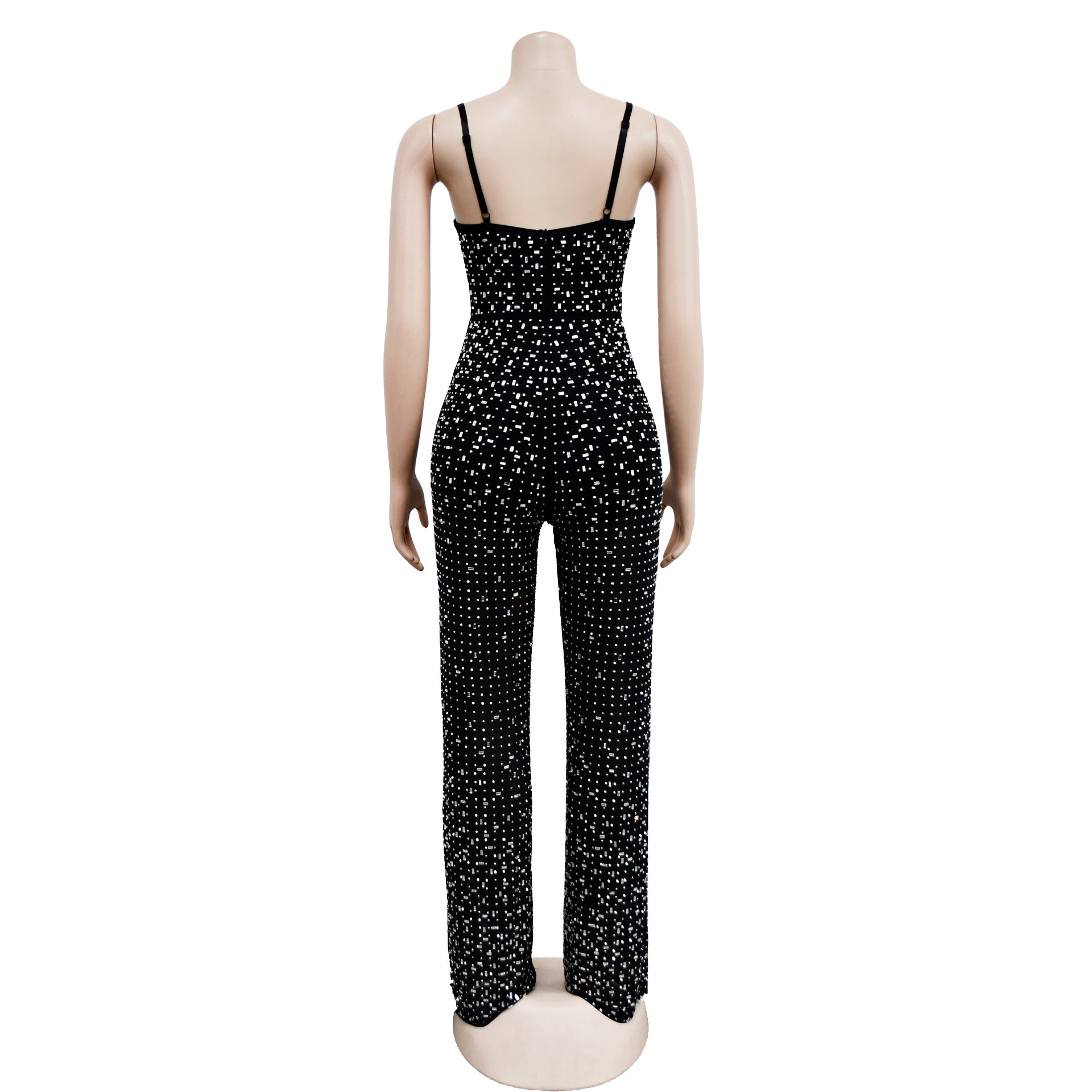 Ladies' Fashion Beaded Mesh Sleeveless Jumpsuit 14