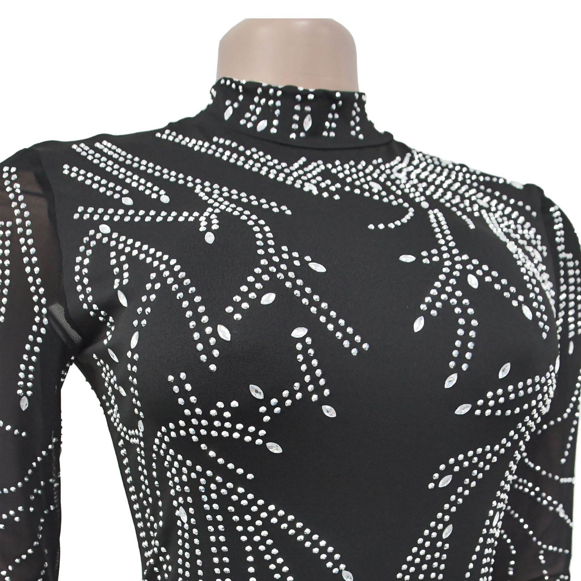 Fashion Women's Low Back Beaded Long Sleeve Club Jumpsuit（customized,MOQ 6pcs/size/color,process time 7-10 days） 8