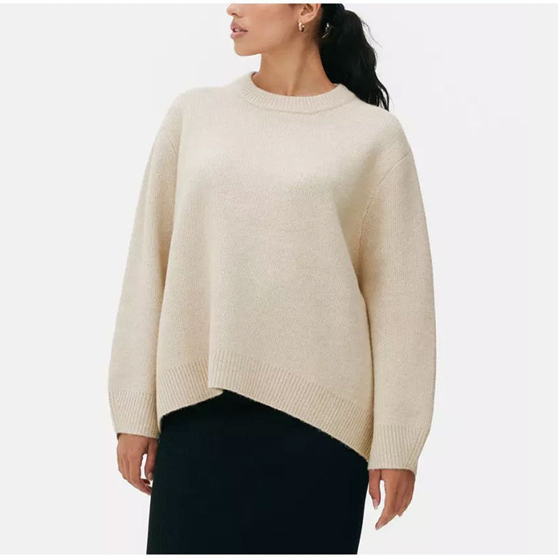 Women Loose-Cut Winter Pink Round Neck Casual Sweater 4