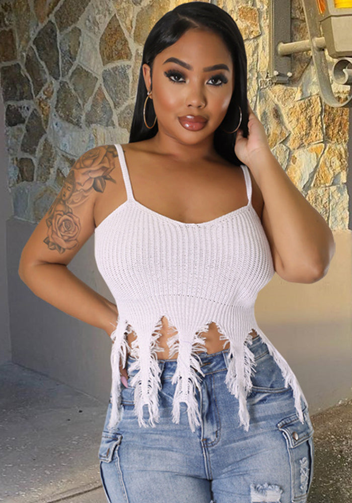 Women's Summer Strap Tassel Trendy Sexy Knitting Top