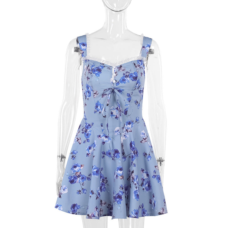Women Floral Spring Sexy V-Neck Suspender Dress 10