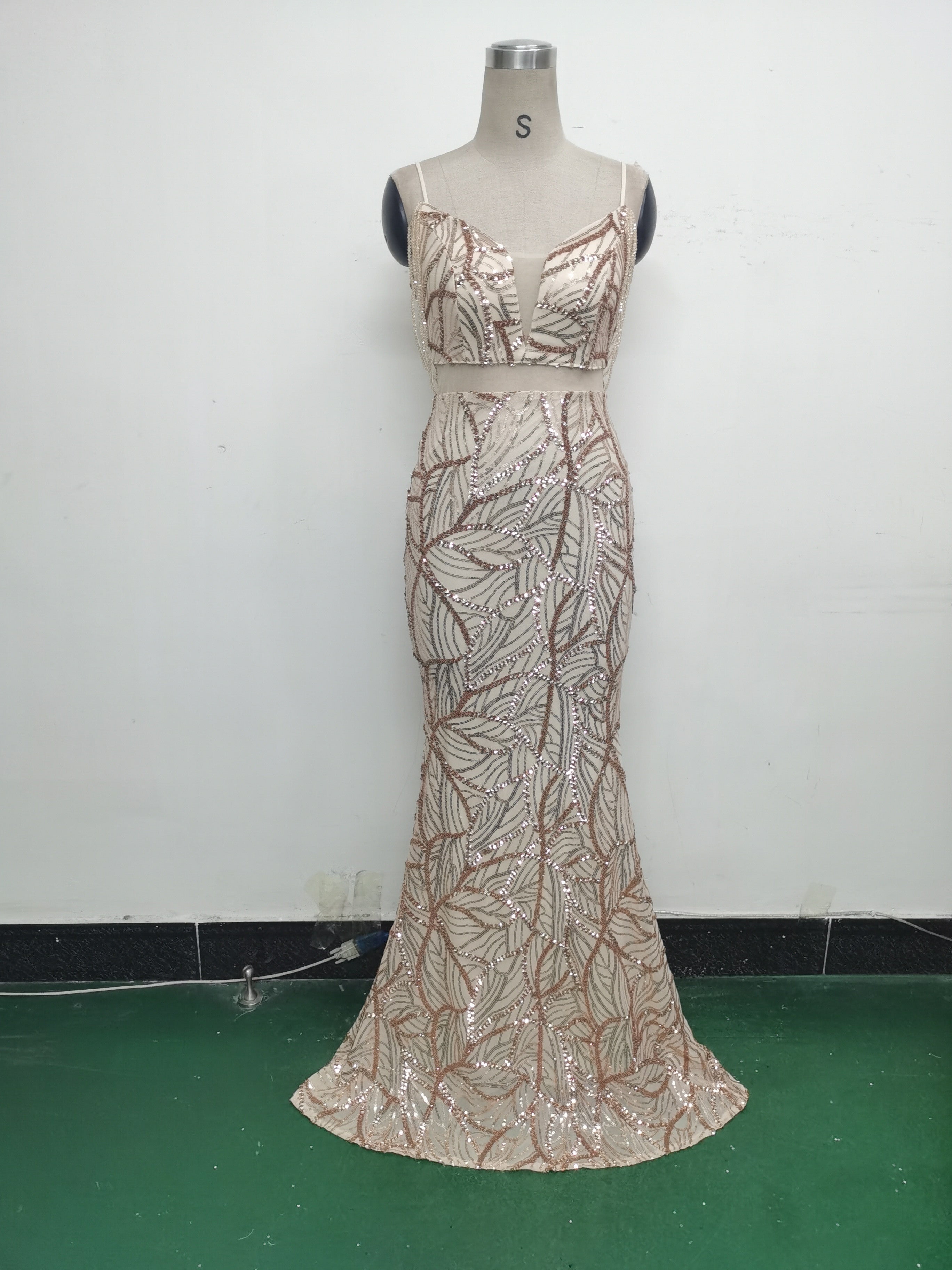 Women beaded cross Lace-Up hollow Patchwork Formal Party evening dress 28