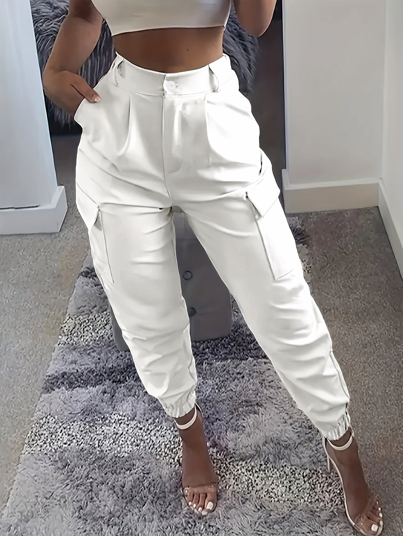 Women Casual Pocket Cuff Cargo Pants