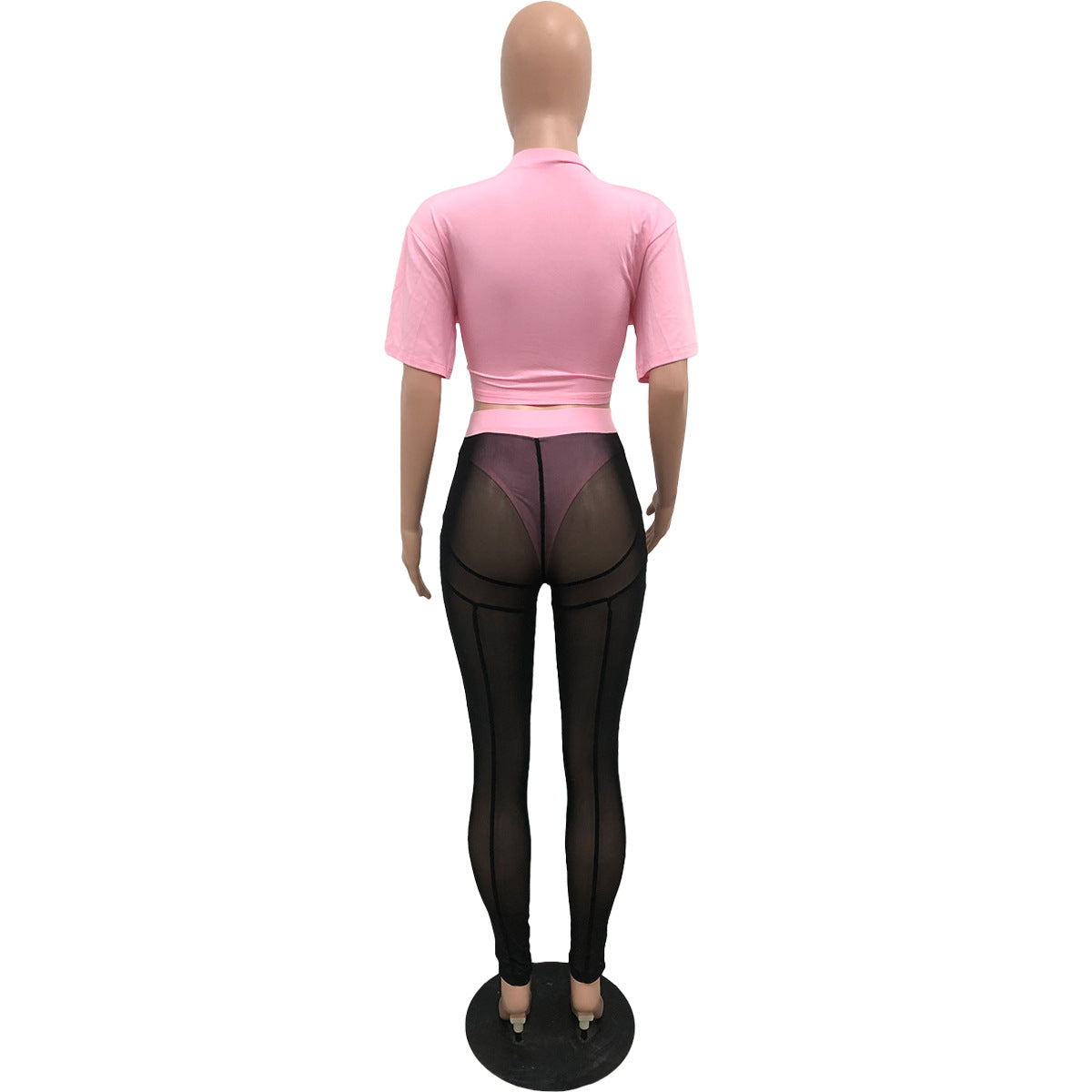 Fashion Sexy Lace-Up T-Shirt Mesh Pants Two-Piece Set 12
