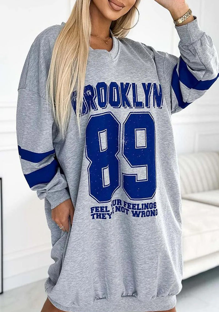 Autumn Winter Women Casual Sports Letter Printed Sweatshirt Dress