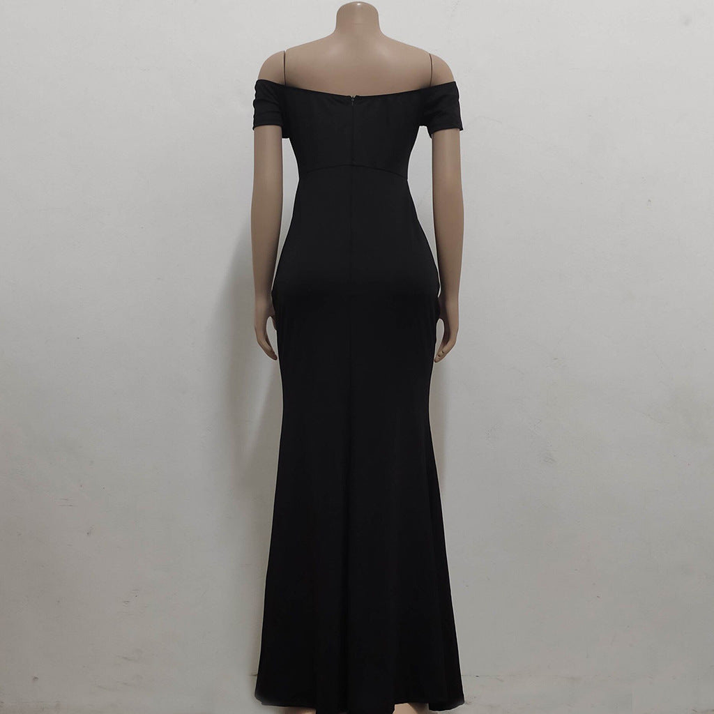 Sexy Fashion Solid Color Off Shoulder Split Dress 20
