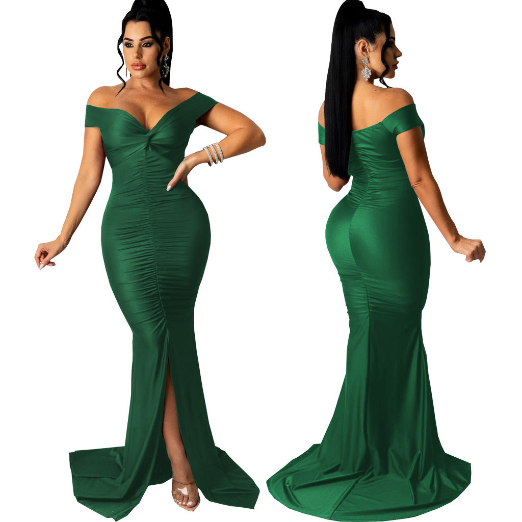 Women Sexy V Neck Slightly Wrinkled Dress 10