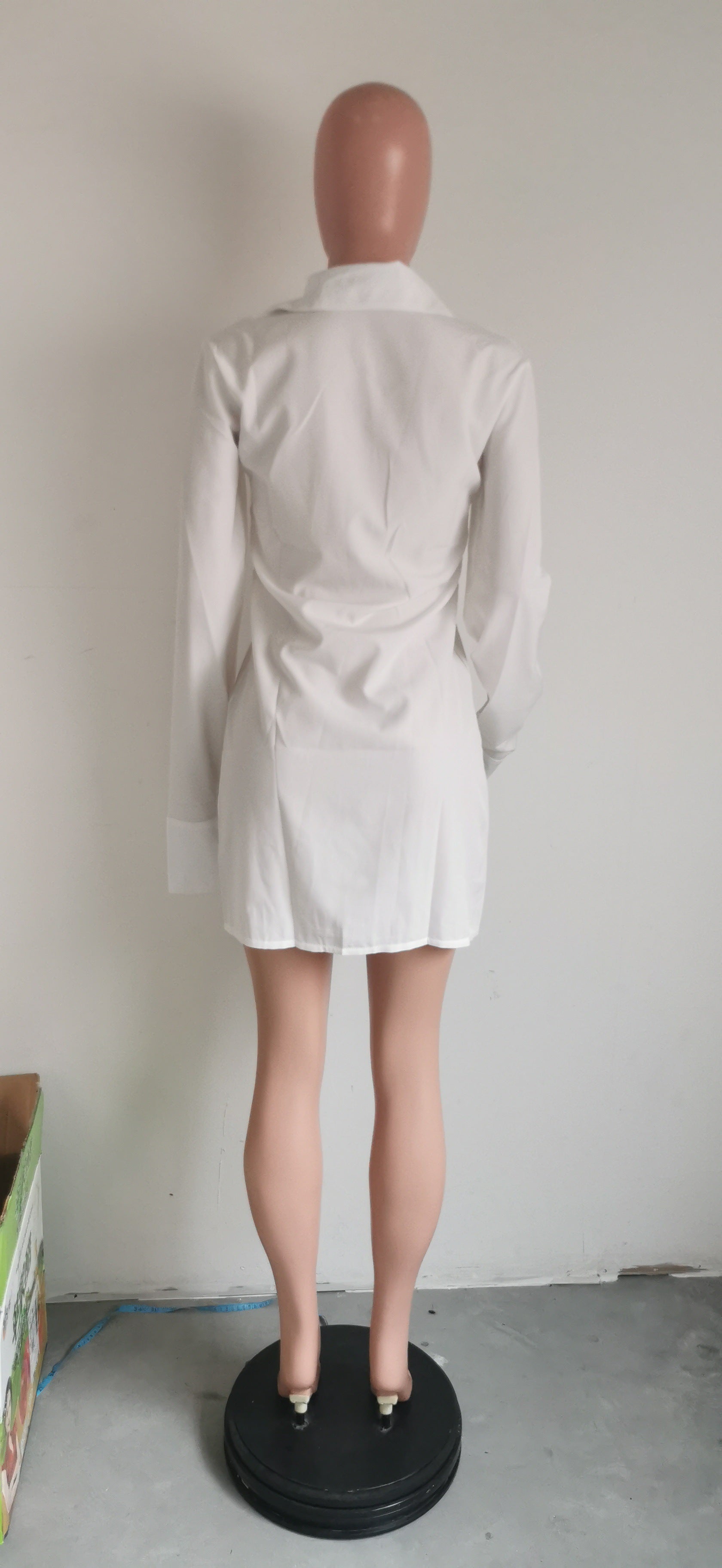 Women's Solid Color Single-Breasted Slit Long Sleeves Shirt Dress 16