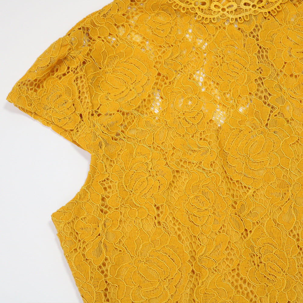 Women Round Neck Short-Sleeved Lace Jumpsuit 15