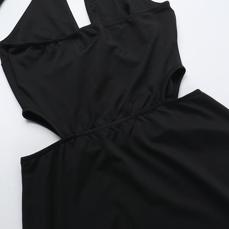 Women Autumn Sexy Hollow V-Neck Halter Neck Backless Bodycon Dress 14