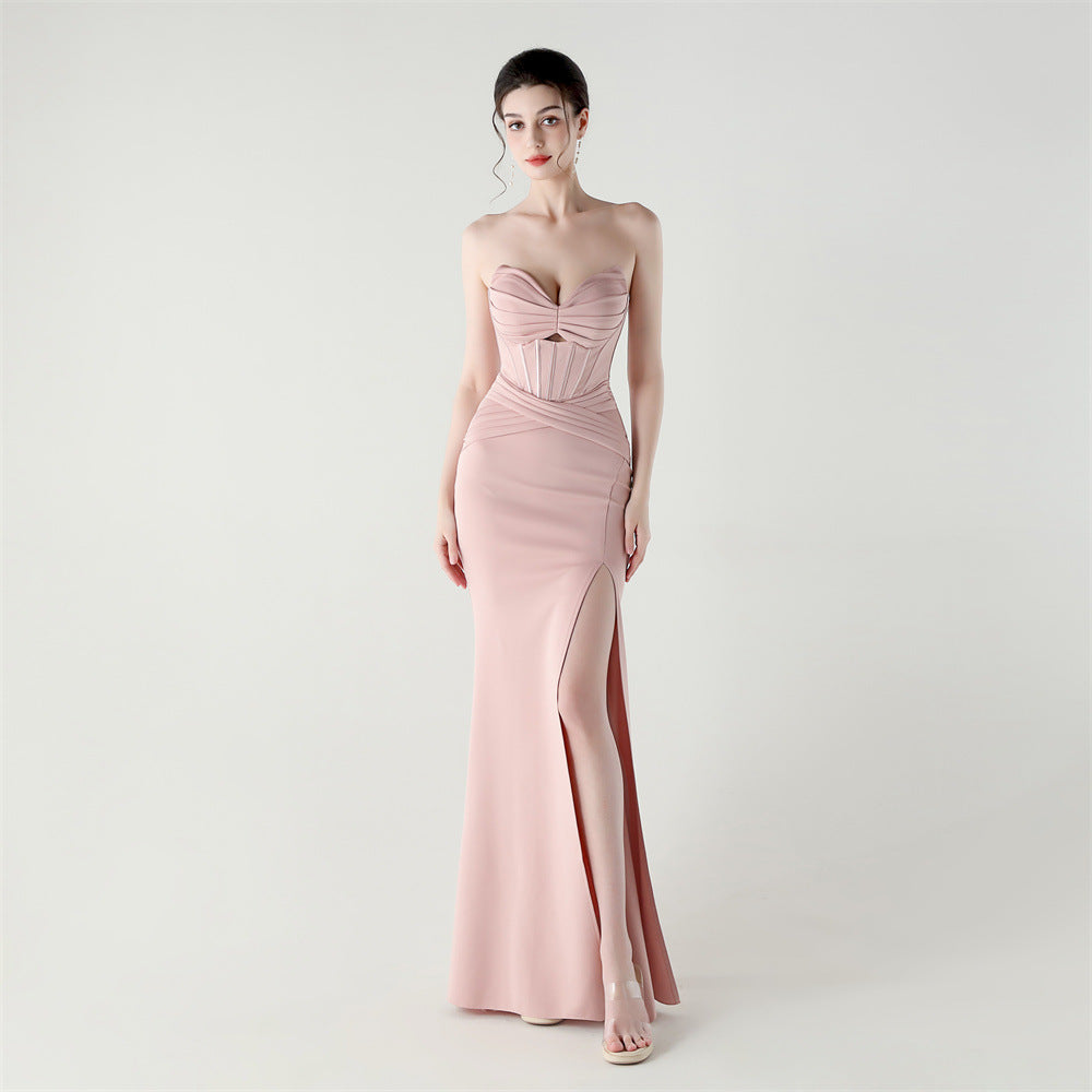 Women herringbone Strapless sweetheart neck hollow Lace-Up Formal Party evening dress 10