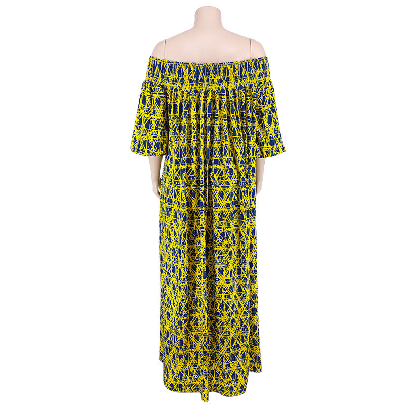 Plus Size Women Fall Off Shoulder Long Sleeve Dress with Belt 15