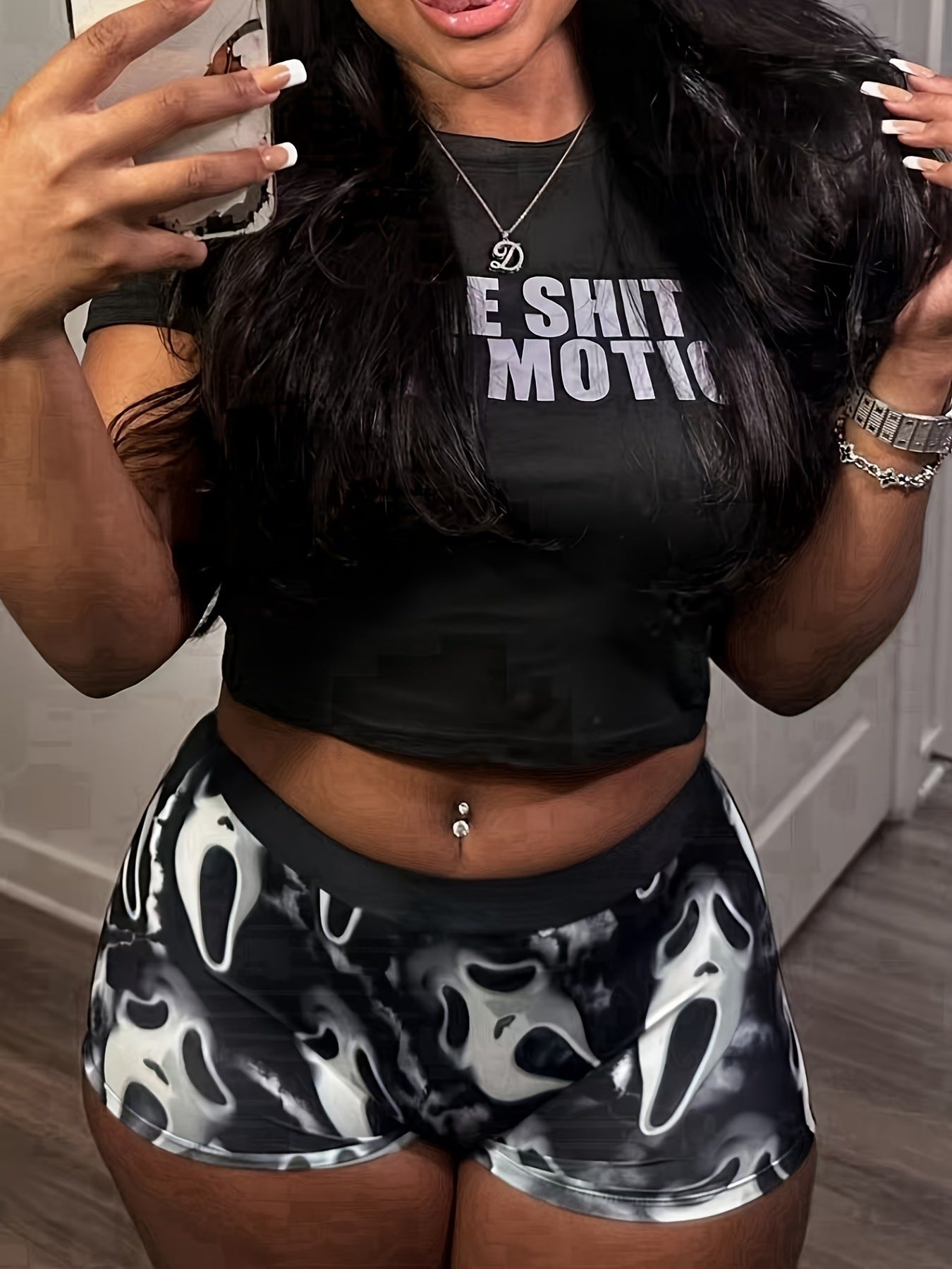 Spring Summer Short T Print Shorts Sexy Tight Fitting Sports Two Piece Set 5