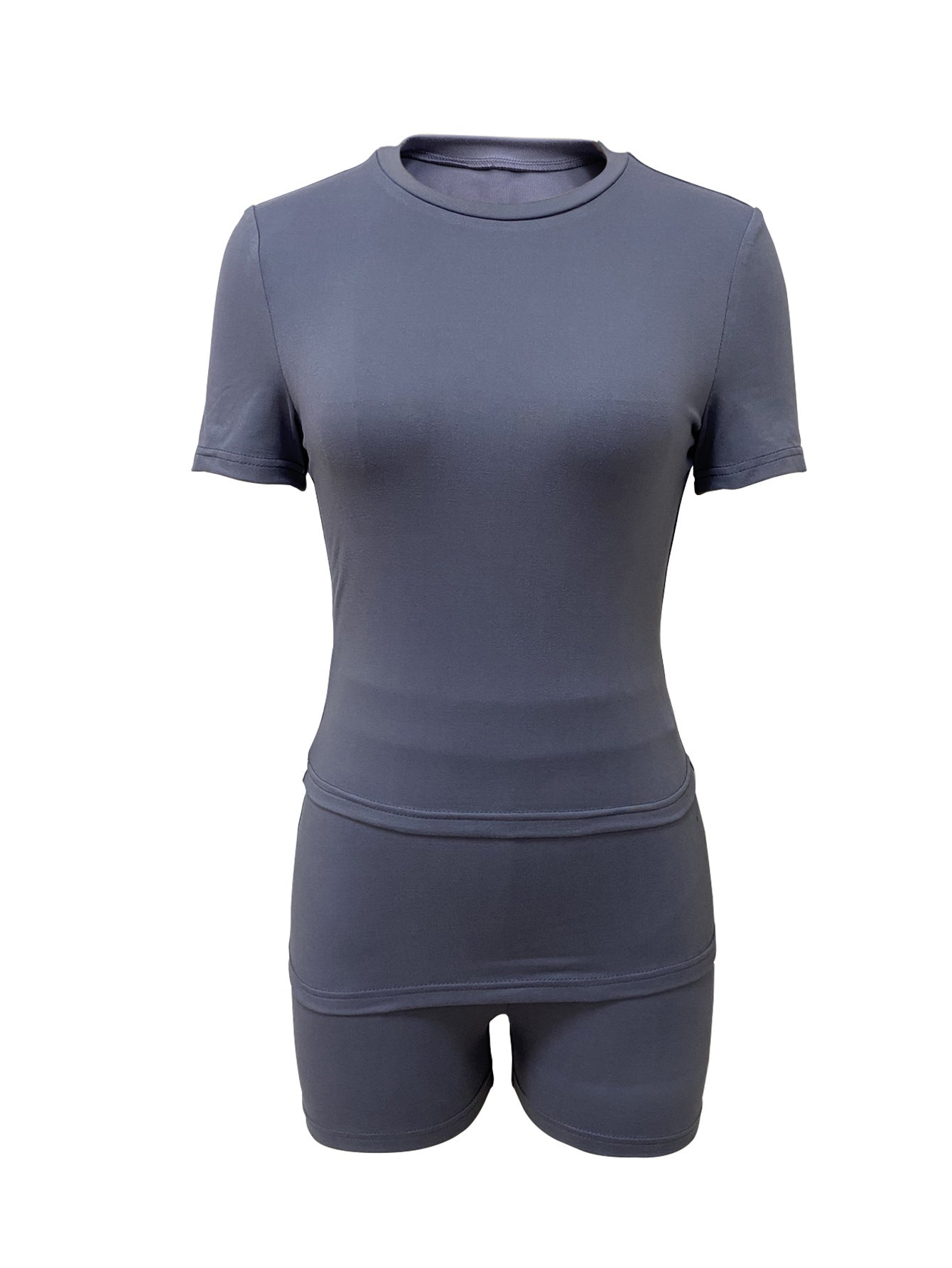 Women Round Neck Short Sleeve T-shirt Top and Casual Shorts Two-Piece Set 13