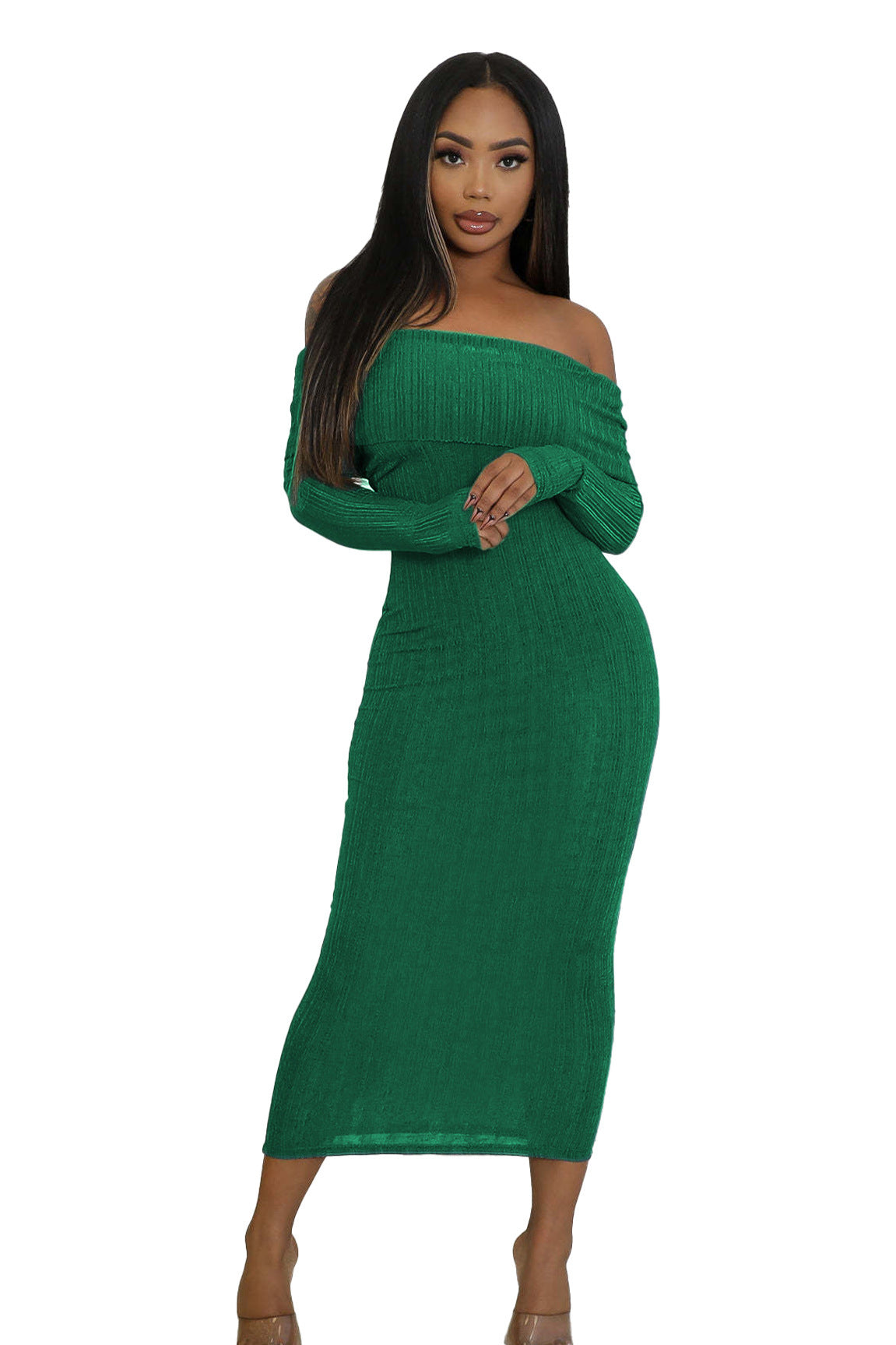 Women Off Shoulder Long Sleeve Elegant Formal Party Dress 4