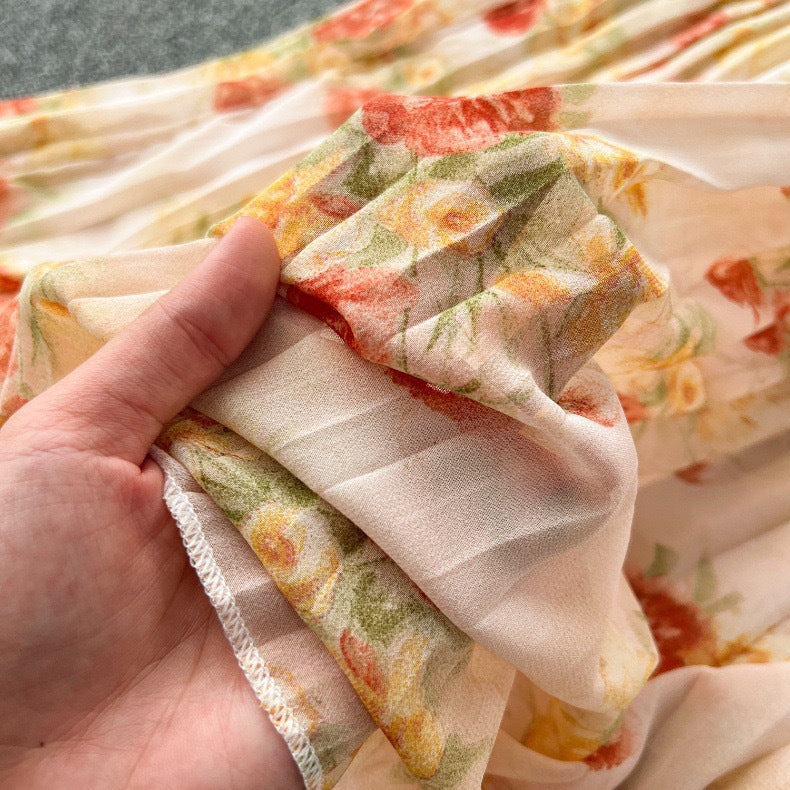 Women French floral pleated skirt 19